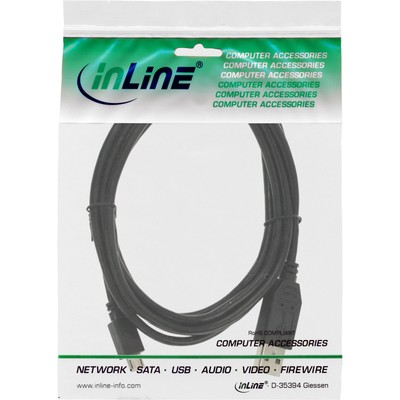 InLine USB 2.0 Kabel – Typ A Auf Micro-B, 5 Meter Länge, Schwarz, Für Geräte Mit Micro-USB-Anschluss