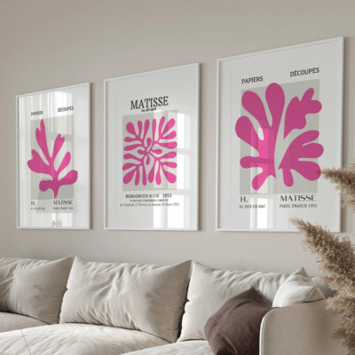 Set Of 3 Henri Matisse Pink Matisse Abstract Design Wall Art Home Decor ...