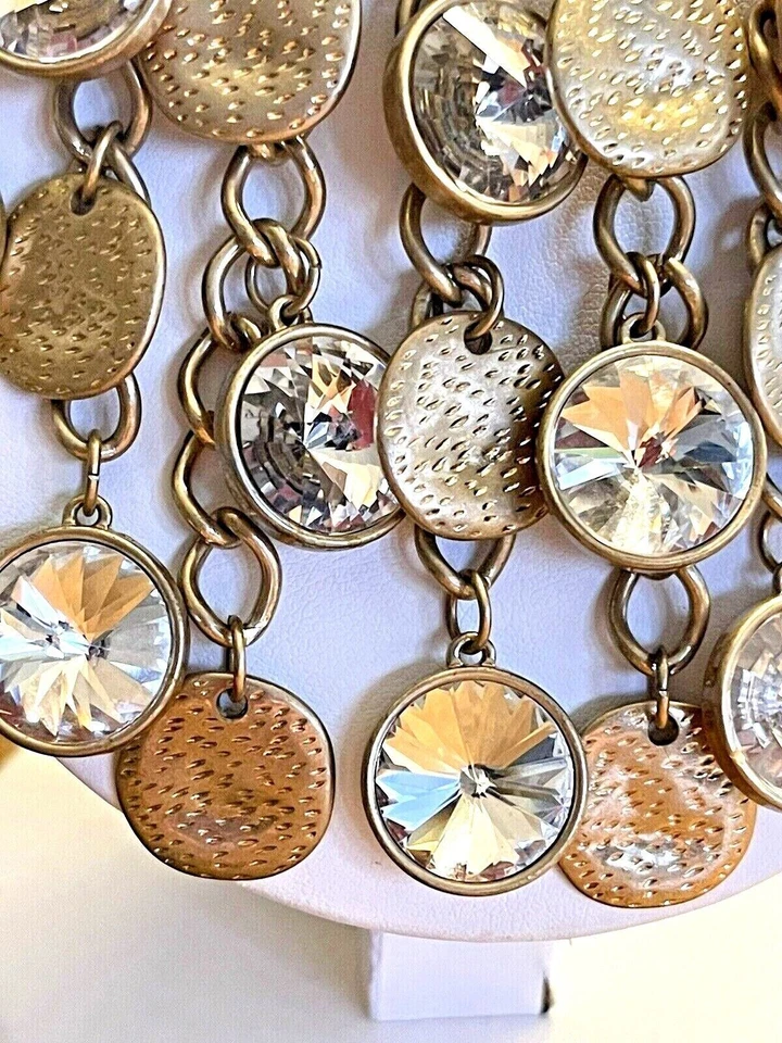 "Collar vintage multicapa cristal perla transparente monedas martilladas 32"" tono dorado" Foto 3 de 4