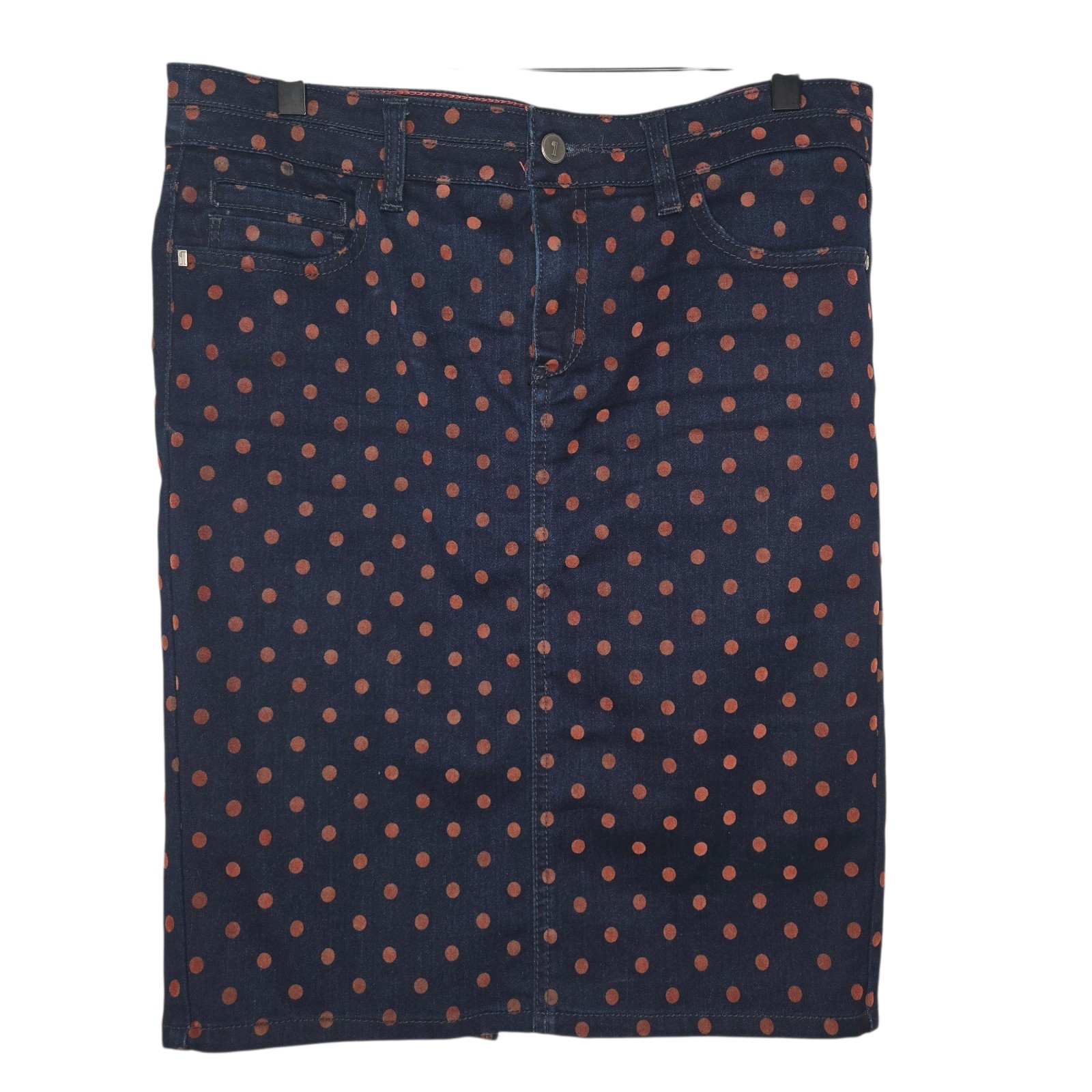 Pilcro Womens Navy Blue Pink Polka Dot Print Denim Jean Pencil Skirt 29