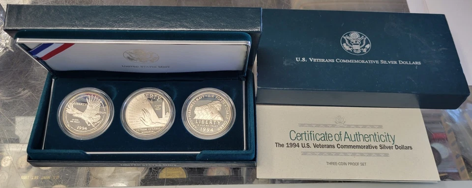 1994 US Veterans Commemorative Proof Silver Dollars.  3 Coin Set. - Image 2 of 4