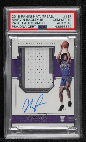2018-19 National Treasures /99 Marvin Bagley III PSA 10 RPA Rookie Patch Auto RC