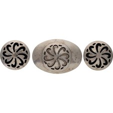 Set N Silver Concho Southwest Navajo Rodeo Native American Stamped 3 Vtg Belt