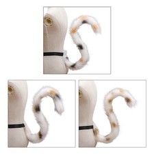 Handmade Faux Fur Plush Long Animal Tail Triple Color Flower Kitten Cosplay Prop