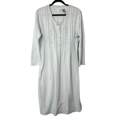 GABRIELLE INTIMATES Vintage Nightgown Blue Embroidered Half Button Women s L