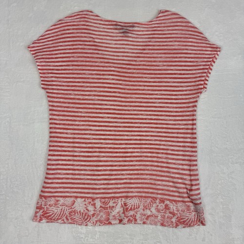 Tommy Bahama Women's Cap Sleeve Striped Top 100 Linen Tee Size M Orange White - Picture 7 of 9