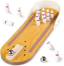 Mini Bowling Set, Wooden Tabletop Bowling Game Desk Toys, Stocking Stuffers for 