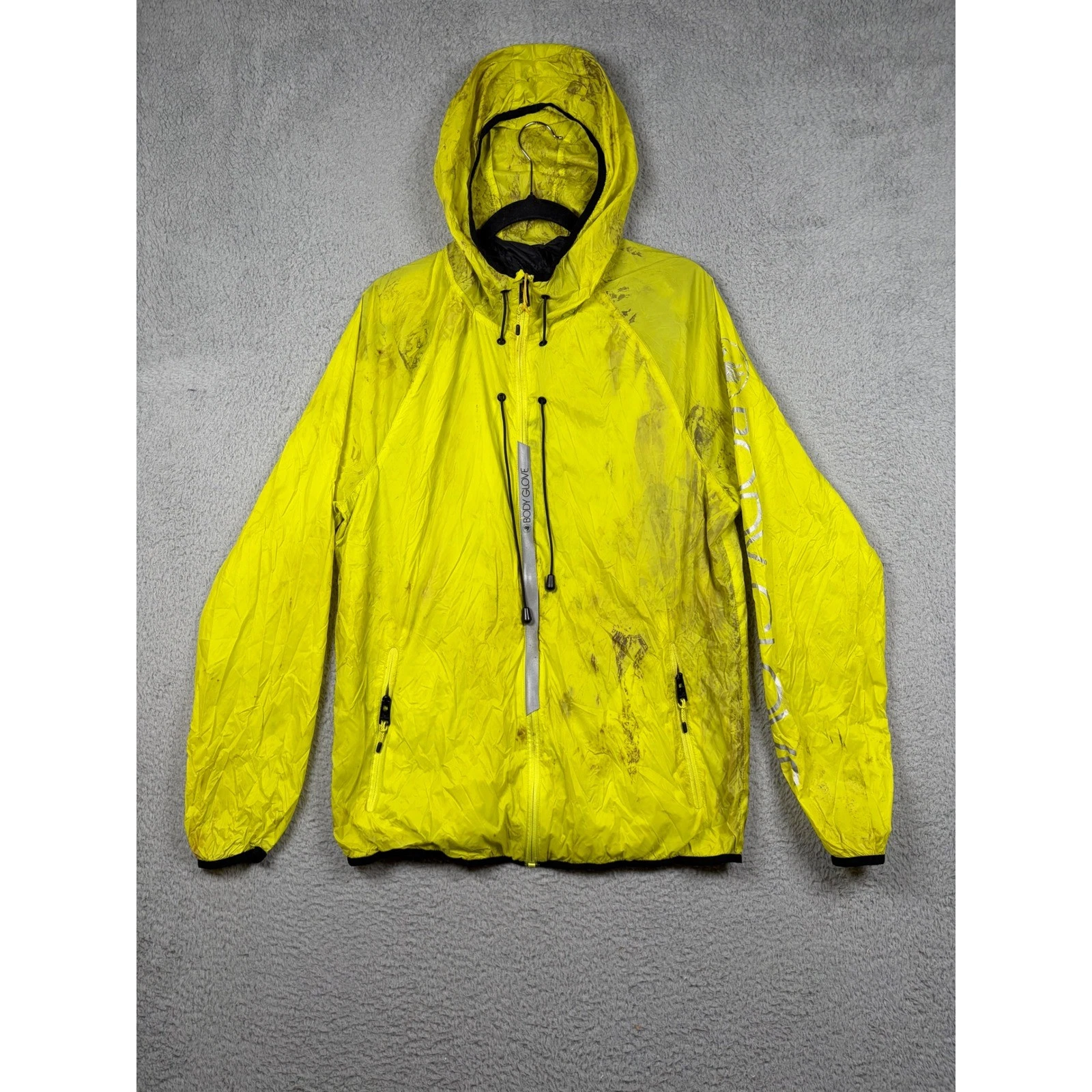 NWT Body Glove Mens Neon Lime Windbreaker Hooded Jacket Size Medium