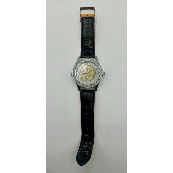 Reloj cronógrafo Ice King para hombre esfera amarilla tono plateado bisel correa negra Foto 2 de 4