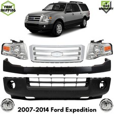 Front Bumper Cover Primed Plastic & Headlights Kit For 2007-2014 Ford Expedition
