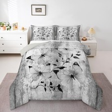 Bedding Set Abstract Oil Painting Comforter Set Rustic King Gray Butterfly