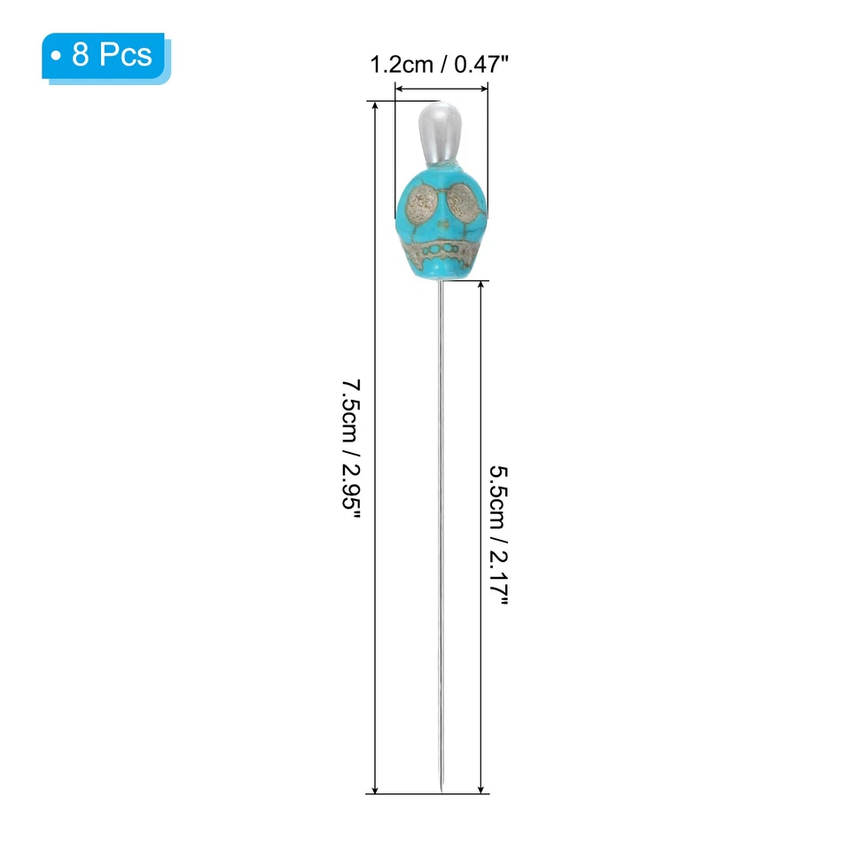 Alfileres de coser calavera de 3", 8 piezas alfileres rectos de acero, azul Foto 2 de 4