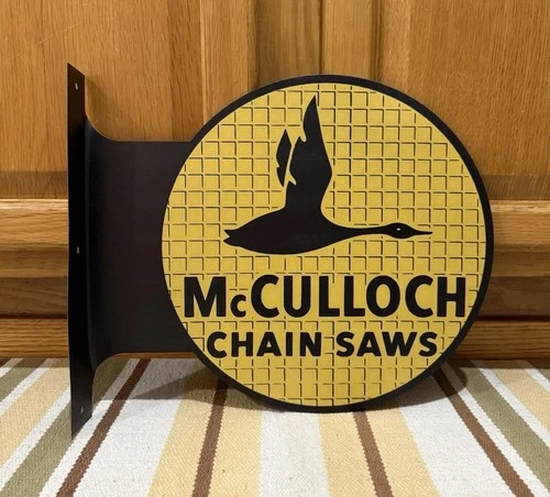 McCulloch Chain Saw Flange Sign Tree Double Sided Vintage Style Wall Decor