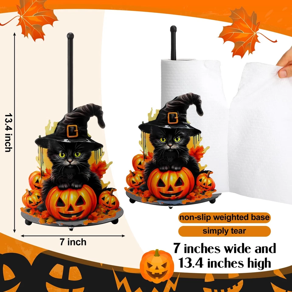 Halloween Gato Negro Papel Toallero Metal Cocina Decoración Accesorios Granja Foto 2 de 4