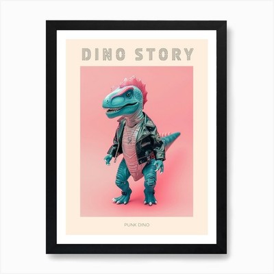 Punky Dinosaurier in Lederjacke gerahmtes Wandbild Poster Leinwanddruck Bild