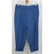 EILEEN FISHER Tapered Ankle Pants Organic Linen Tencel Crepe Blue Petite M PM