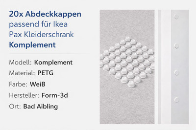 20x Abdeckkappen Stopfen passend für Ikea Pax Kleiderschrank Komplement Weiß
