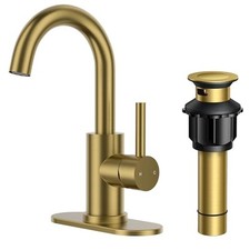 Brushed Bathroom Faucet 1 Hole Single Handle 360  Swivel Gooseneck Spout, Gold