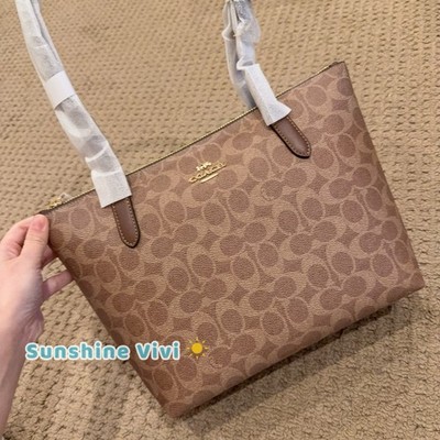 NWT COACH Fiona Zip Tote Bag In Signature Canvas CBT18 Gold/Tan