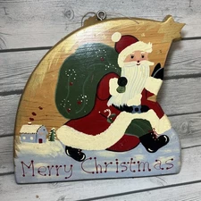 Handmade Painted Plaque Wall Art Christmas Santa Claus Cottage Folk Art