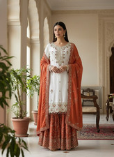 New Designer Heavy Chinnon Silk Kurta Party Palazzo With Dupatta For Women
