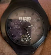 Versus Versace Quartz Analog Watch 38mm Gray Dial Black Leather Strap