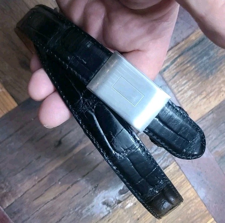 Ralph Lauren Sterling Alligator Belt - removable buckle no holes needed 36"Black