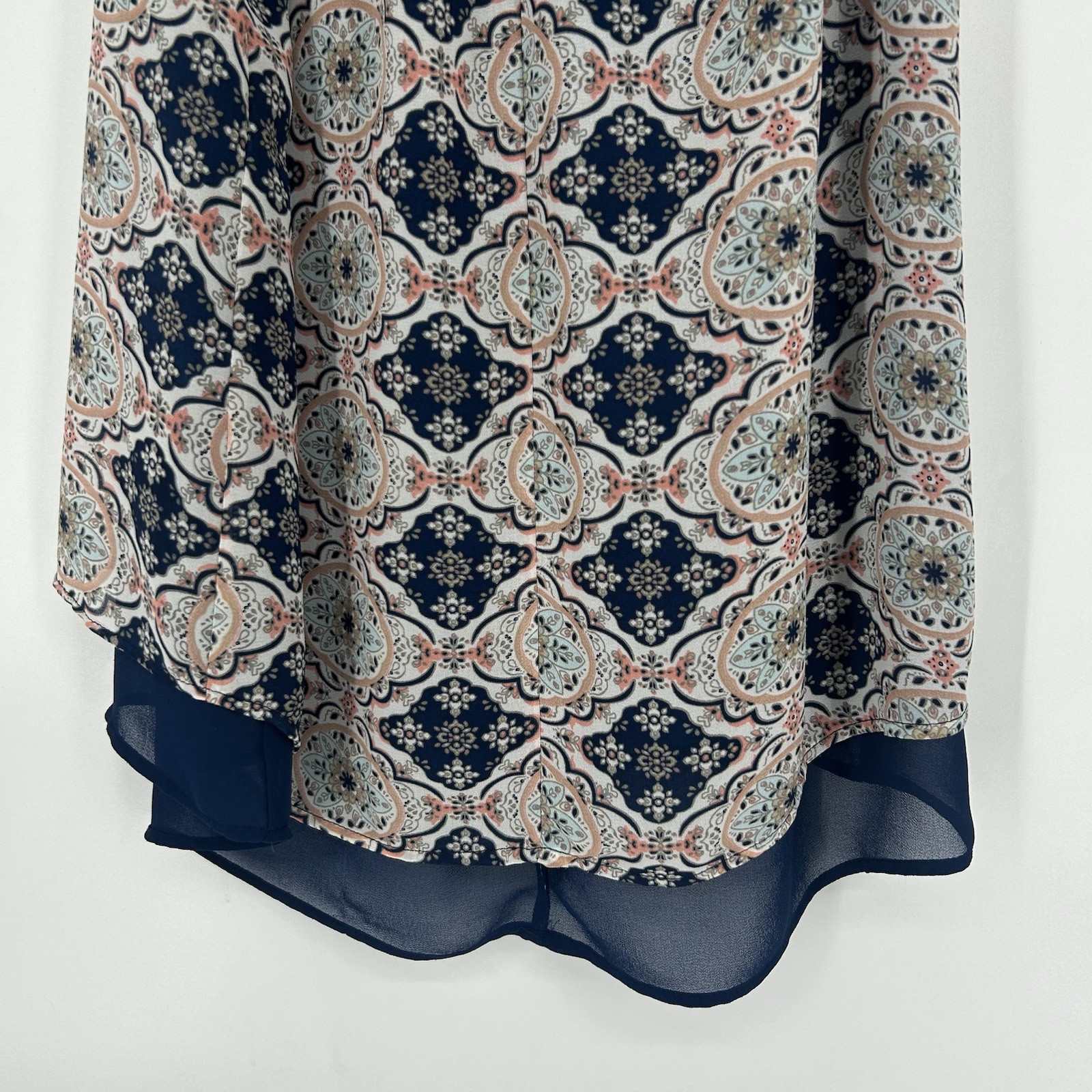 DR2 Daniel Rainn Boho Tank Top Blue Chiffon Layered Mixed Pattern Flowy Size M