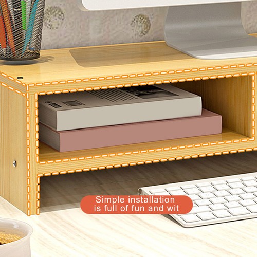 Ergonomic Monitor Stand Desktop Storage Rack Wooden Riser with Compartment - Afbeelding 7 van 13