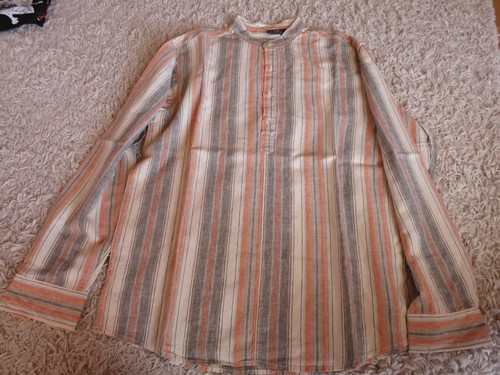 2 x Herren Leinen Baumwolle Hemd Shirt Langarm Sommer gestreift Gr. XL (39/40)