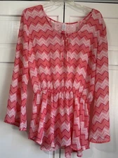 Vintage Y2K No Boundaries Junior Women’s Semi Sheer Pink Zig Zag Top Size 11-13