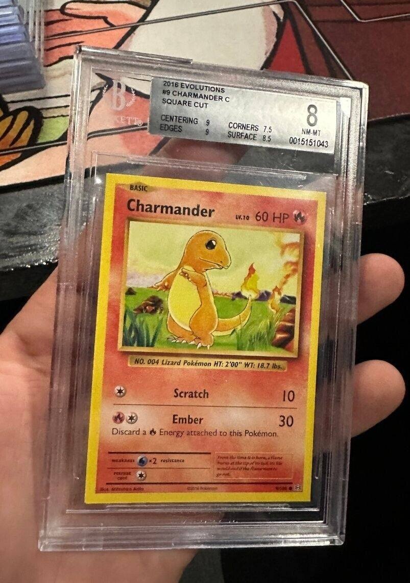 charmander pokemon card 2016 value Pokemon 2016 Charmander 9/108 XY Evolutions SQUARE CUT ERROR BGS 8 Beckett  POP 1