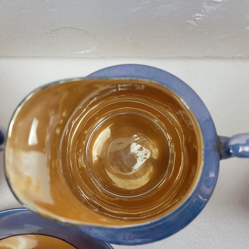 Vtg 17 Pc Japan Lusterware Tea Set Peach &Blue With Chevron See Pics 4 Place Set - Picture 15 of 15