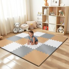 Baby Play Mat EVA Foam Floor Tiles  16PCS 0.6in Thick  Interlocking  White