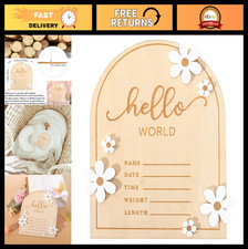 "Wooden Hello World Sign for Baby Showers - Newborn Birth Announcement Board  M