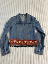 Vintage 90s Embroidered Beaded Jacket Women  s Small Lightwash Hippie Boho Unique