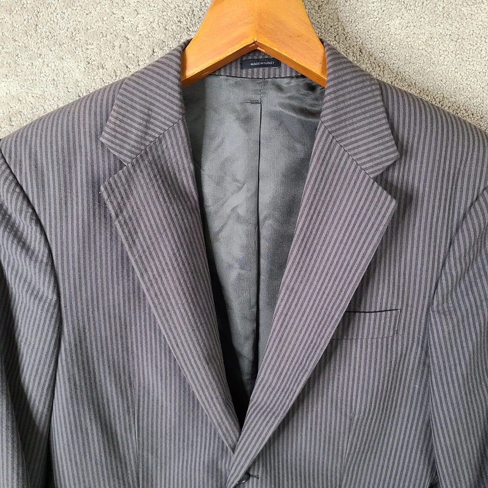 Vintage Express Jacket Mens 38S Gray Striped Blazer Cotton 2 Button Suit Coat - Image 2 of 4