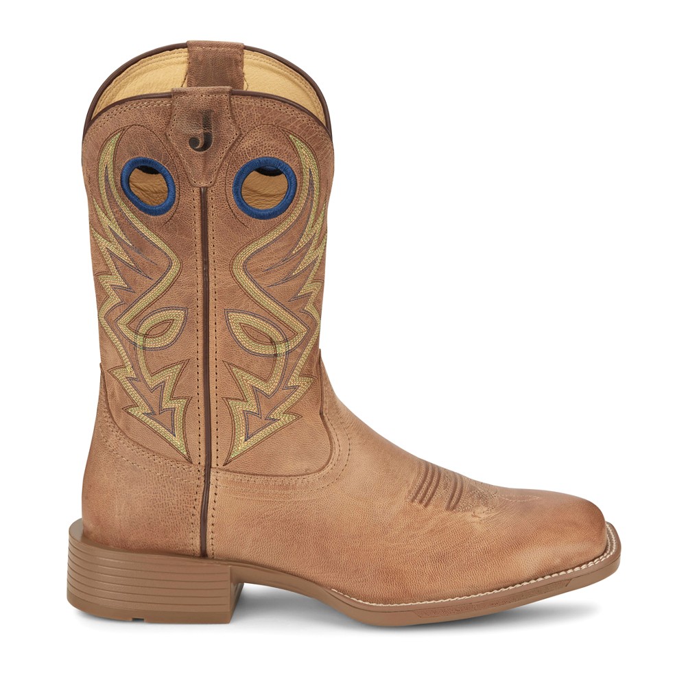 Justin Boots Pickett Wide Square Toe Mens Brown Cowboy Casual Boots UN7150