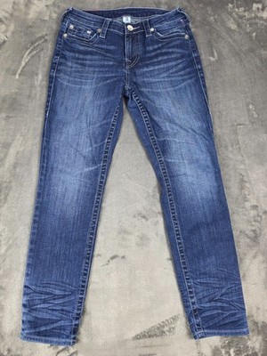 True Religion Super Skinny Jeans Womens 30 Dark Blue Denim Stretch Whisker