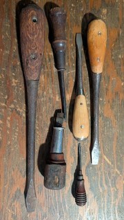 Vintage Lot Flathead Wooden Screwdrivers Misc Tools Antique Tool Woodworking