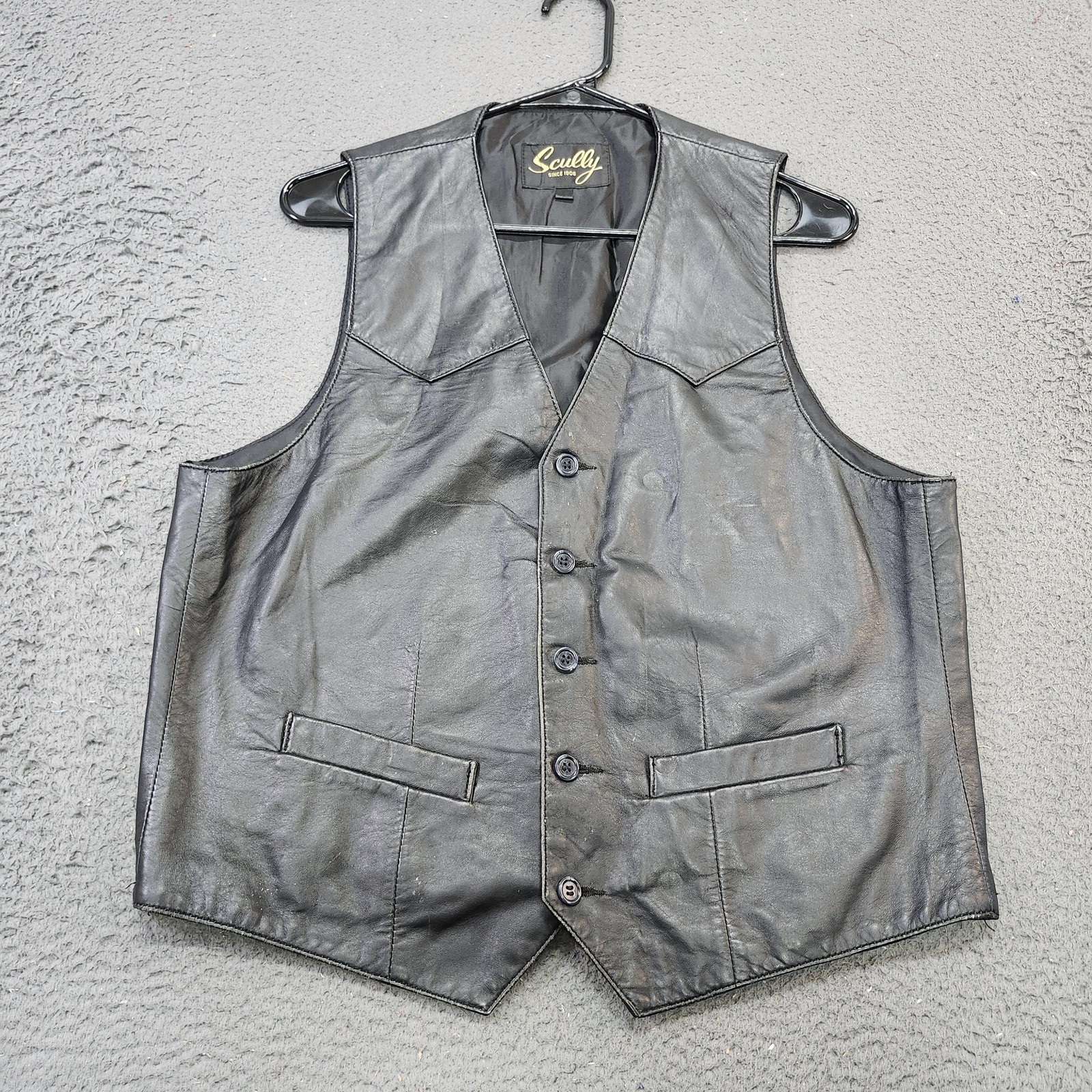 Scully Leather Vest Mens Large Black Button Front Lined Western Cowboy Biker