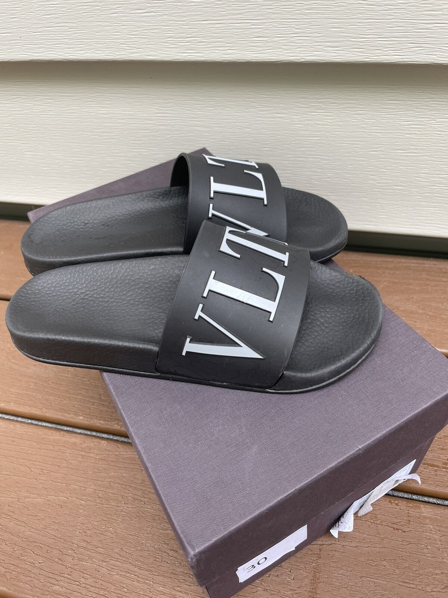 Valentino Garavani Men's Black White VLTN Logo Sandals