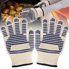 Heat Resistant BBQ Gloves, Silicone Non-Slip Kitchen Oven Mitts Grilling Gloves