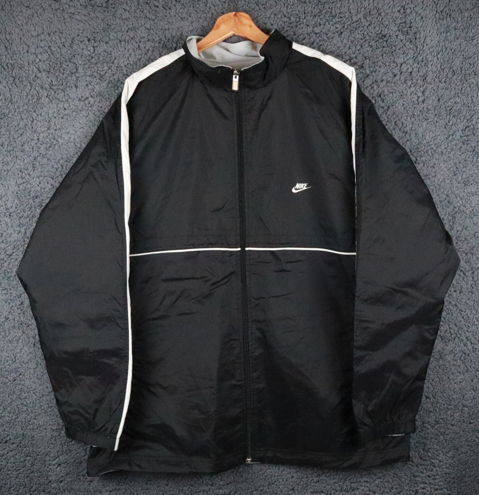 Vintage Nike Y2K Men Jacket Reversible Grey Black XLarge Warm Zip Casual Wind