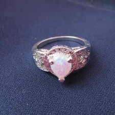 BELLISSIMO ANELLO SOVRAPPOSIZIONE ARGENTO, PIETRA GLITTER GOCCIA OPALE, MISURA 9/9,5