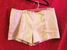 80's Le Chateau Ladies Hot Pants Shorts White Silver Shimmer Size L Womens