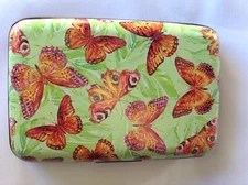 RFID credit card protection case armor wallet f butterflies green orange 7103