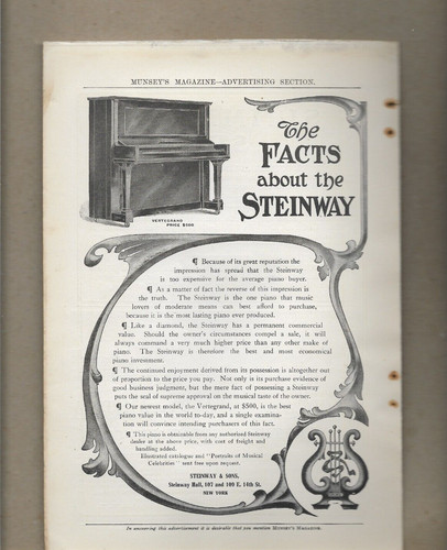 STEINWAY & SONS VERTEGRAND PIANO FACTS ABOUT THE STEINWAY 7-1905 Ad