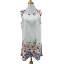 Yoins Mini Garden Dress Womens L Large White Floral Print Sleeveless Semi Sheer