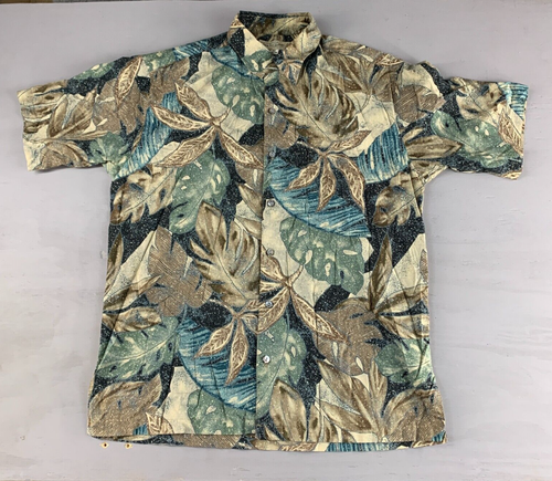 Tori Richards Shirt Mens Medium Button Up Cotton Lawn Speckled Tropical Leaf